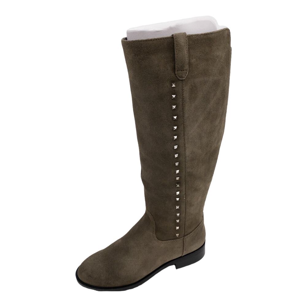 Marc Fisher Sage Green Secrit Suede Tall Studded Wide Calf Low Heel Boots 5